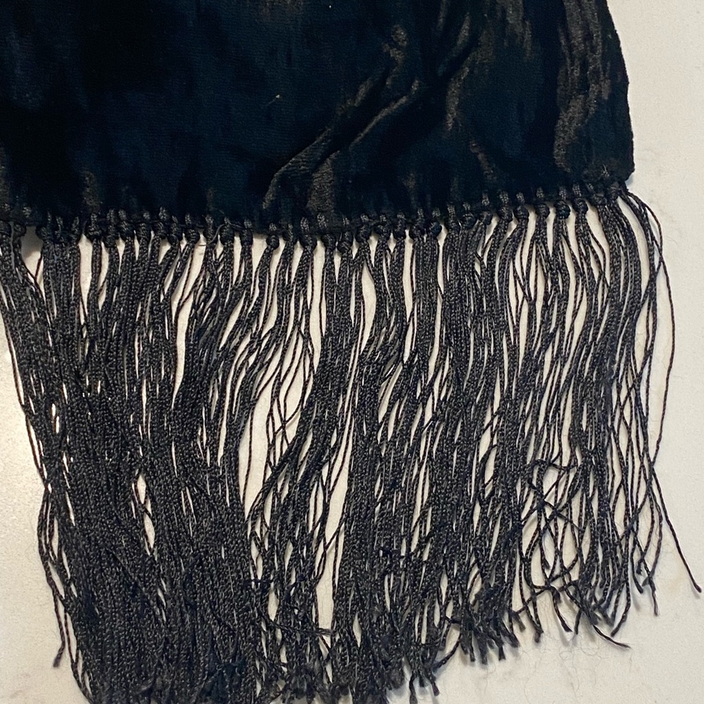 Vintage Ann Taylor Black Velvet Scarf Wrap Fringe Wedding Party - Picture 5 of 6